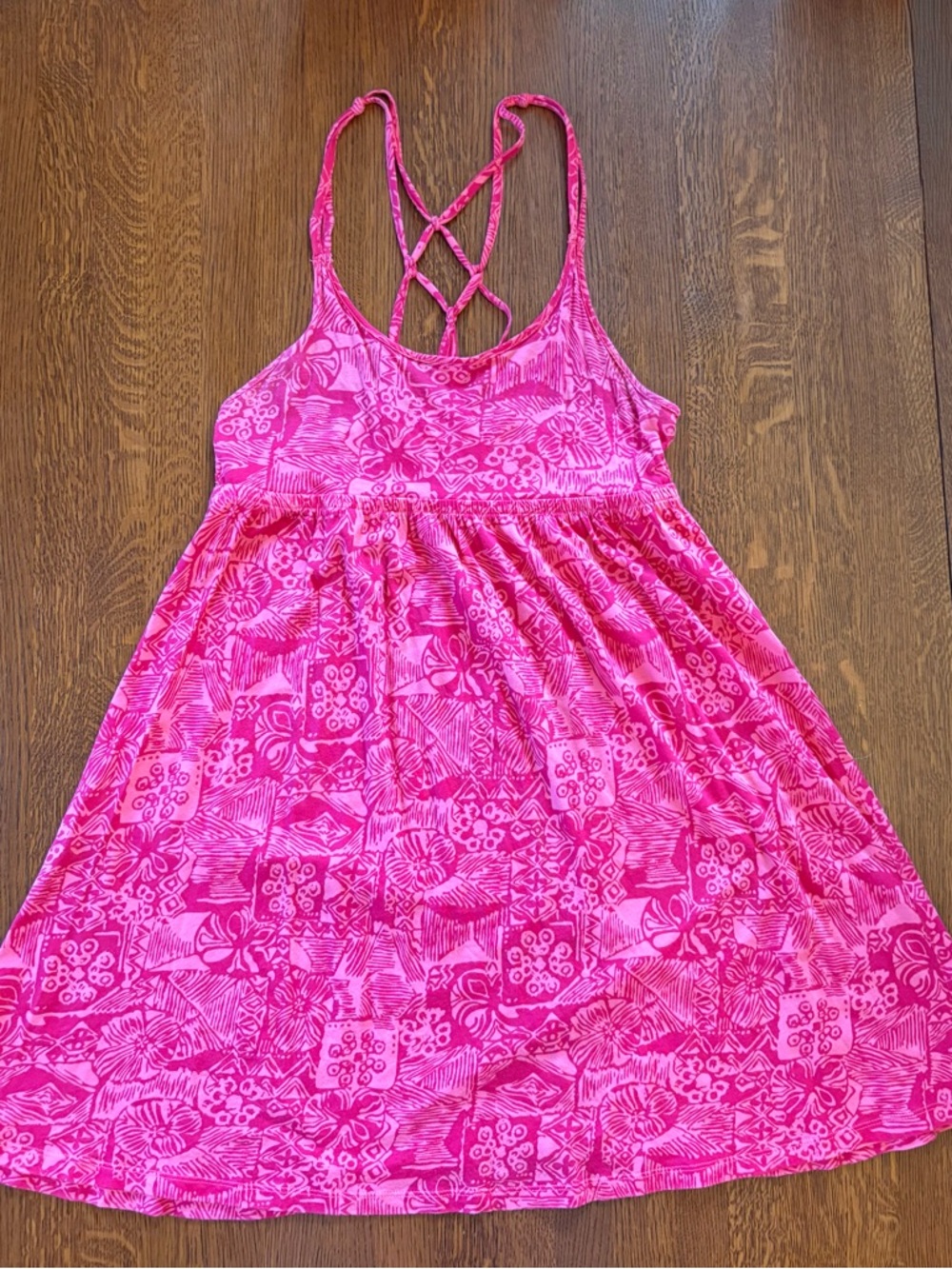 OP Vibrant Pink Patterned Sun Dress Retro Beach Coastal Relaxed Summer